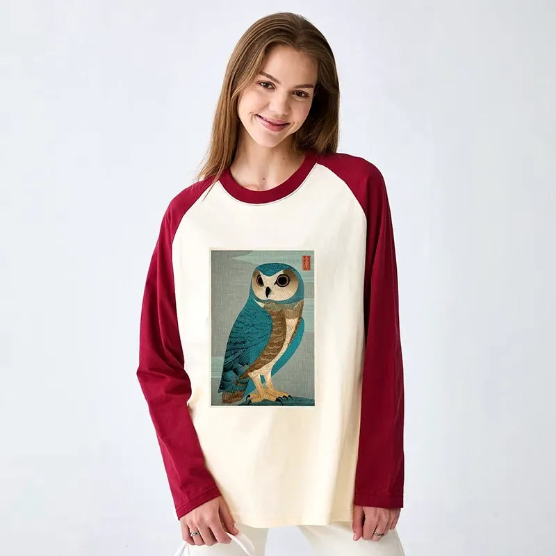 owl woodblock art t-shirt for summer vacation
