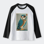 vintage japanese owl woodblock raglan t-shirt