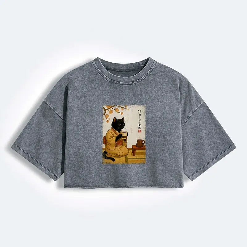 Japanese Vintage Black Cat T-Shirt