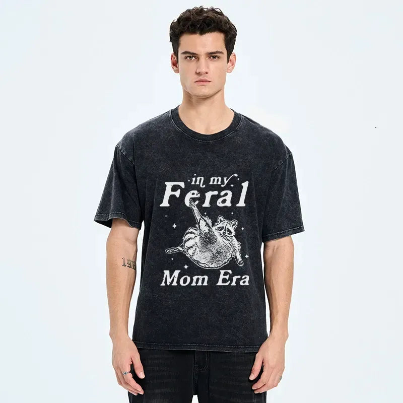 Kyoto-Lion Feral Mom Raccoon Meme Art Washed T-Shirt