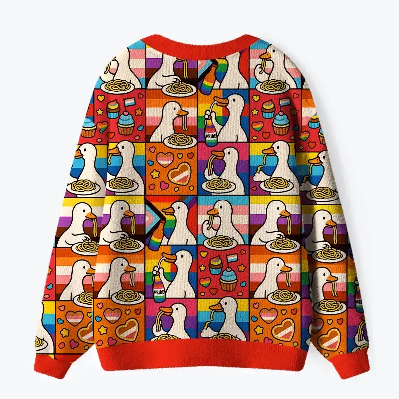 Kyoto-Lion More Spaghetti Less Upsetti Goose Eat Spaghetti Ugly Cardigan Sweater