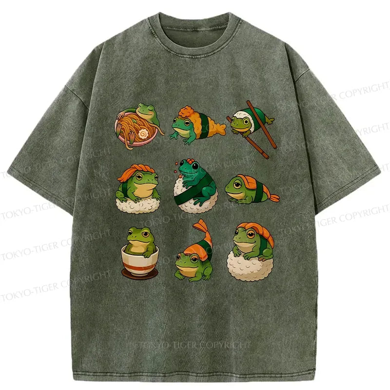 Japanese Food Frog Washed T-Shirt for Gift