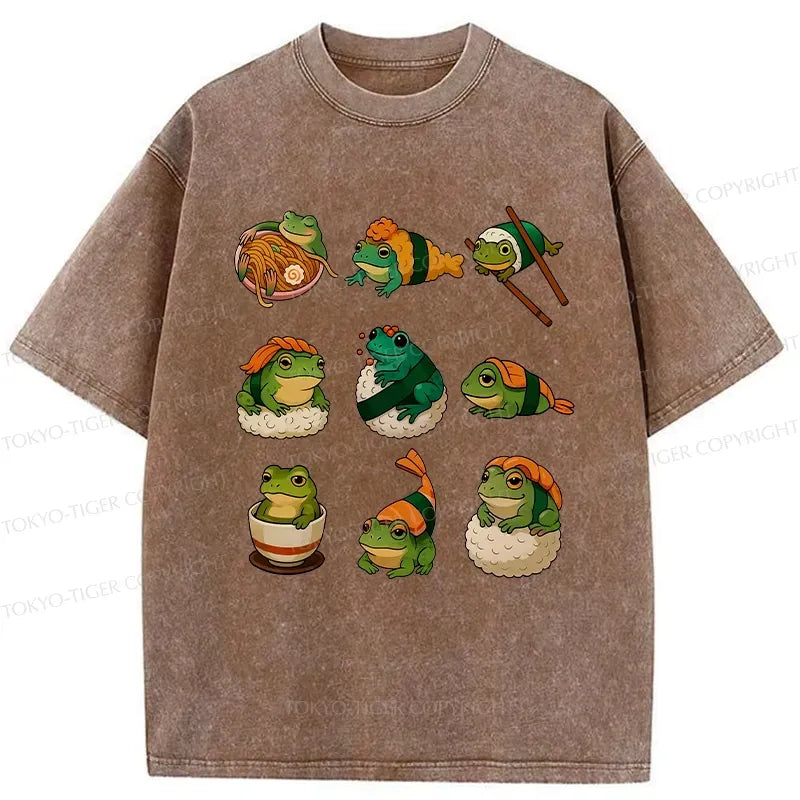 Kyoto-Lion Japanese Food Frog Series Washed T-Shirt