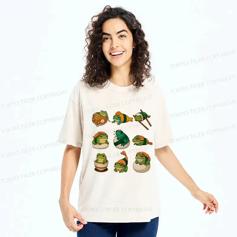 Kyoto-Lion Japanese Food Frog Series Washed T-Shirt