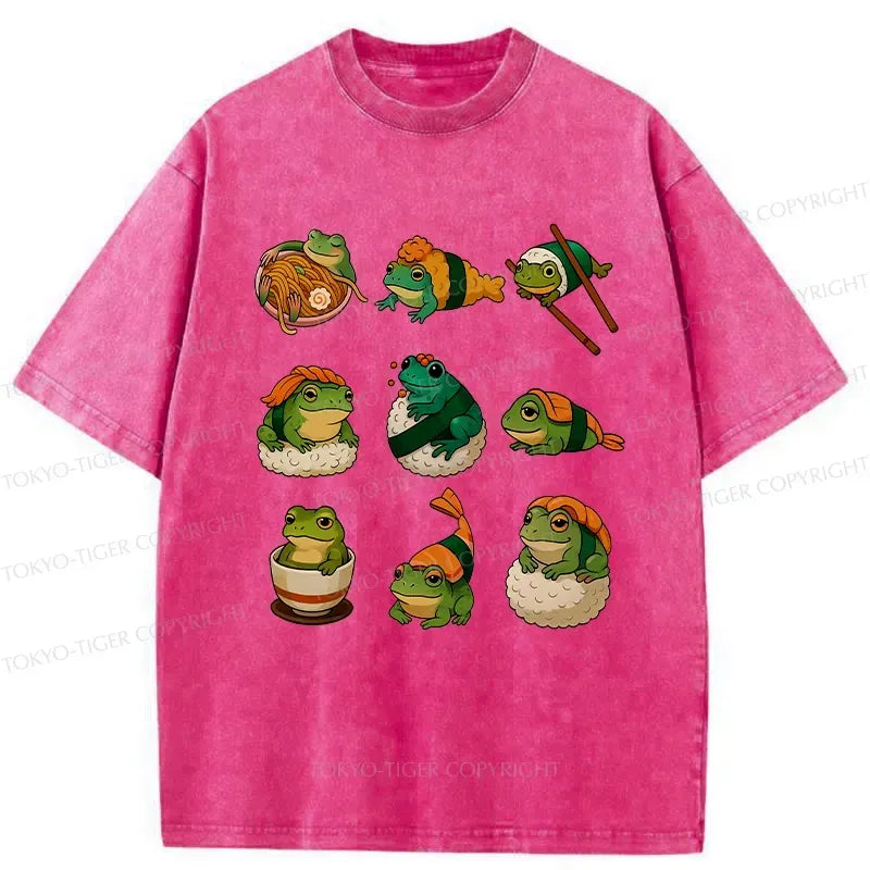 Japanese Food Frog Washed T-Shirt for Gift