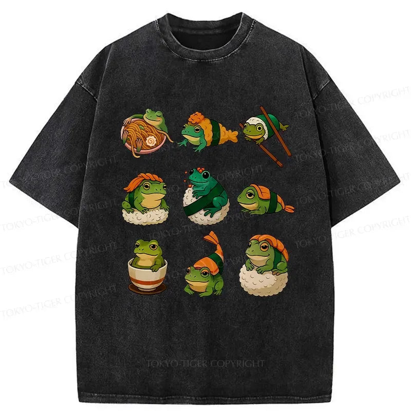 Kyoto-Lion Japanese Food Frog Series Washed T-Shirt