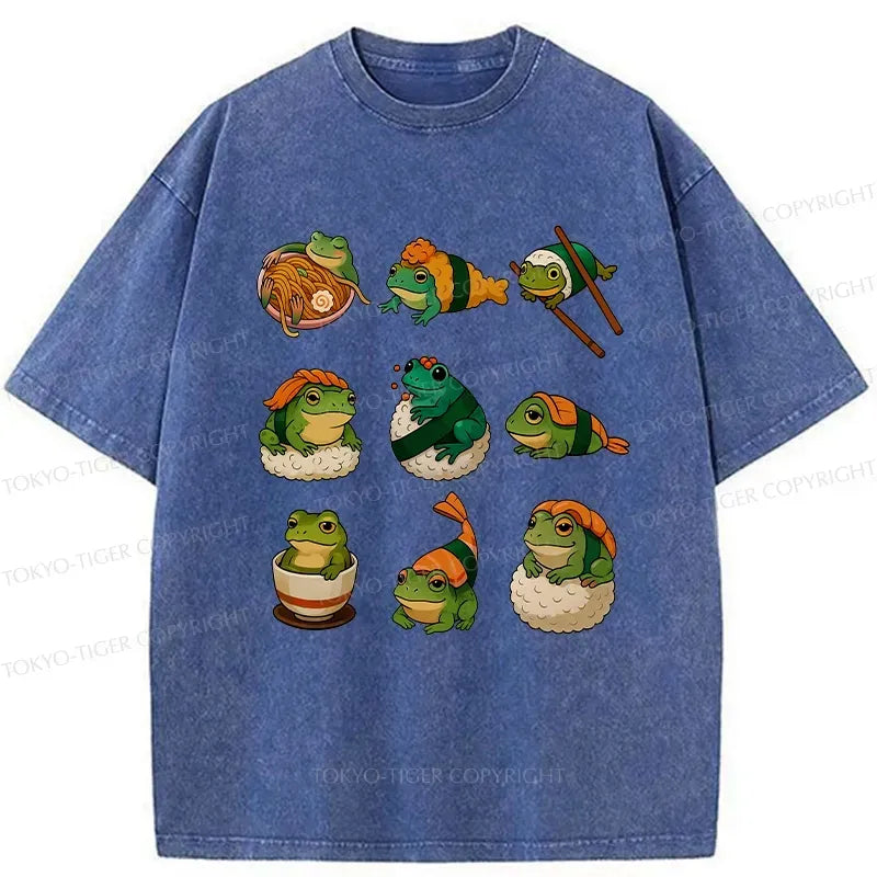 Japanese Food Frog Washed T-Shirt for Gift