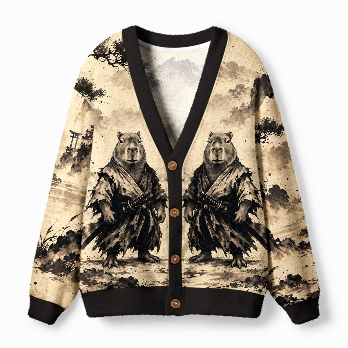 Kyoto-Lion Calm Blade Capybara Samurai Ugly Cardigan Sweater