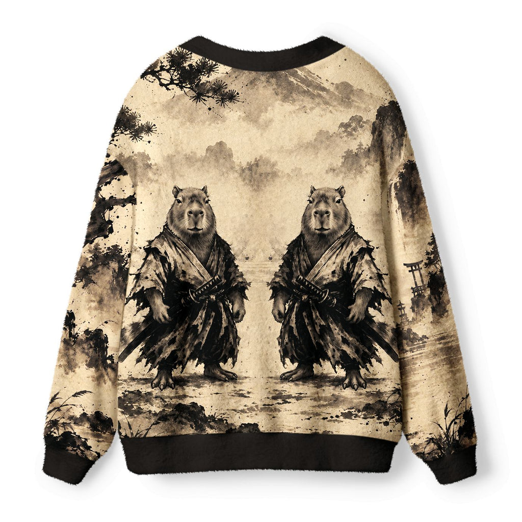 Kyoto-Lion Calm Blade Capybara Samurai Ugly Cardigan Sweater