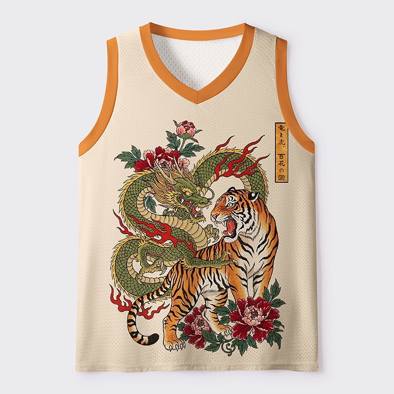 Japanese Dragon Tiger Mesh Tank Top for Summer