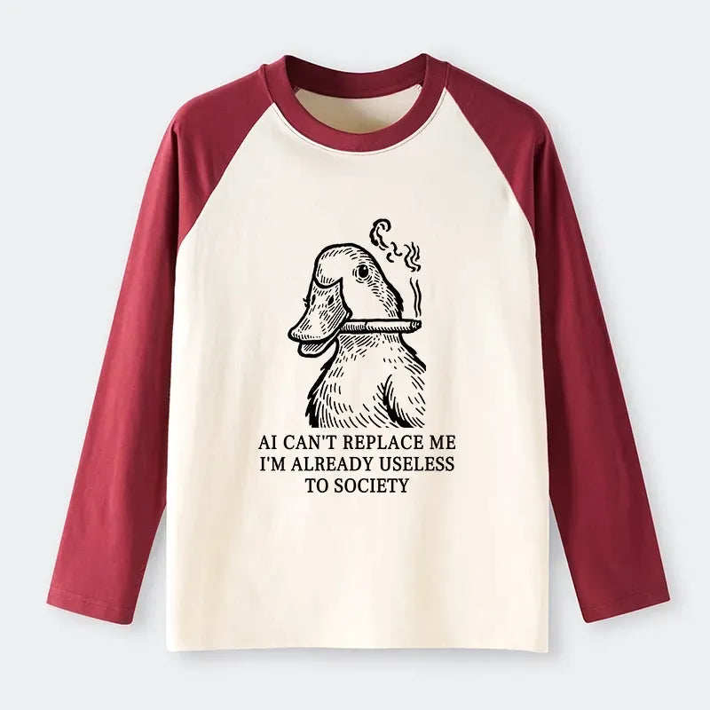Kyoto-Lion Smoking Duck Funny Raglan Long Sleeve T-shirt
