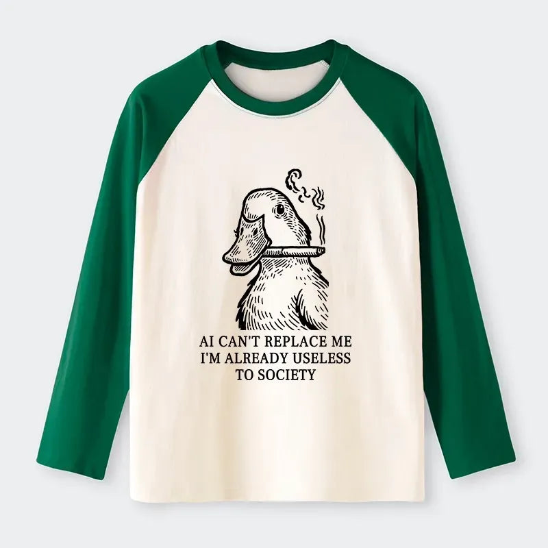 Kyoto-Lion Smoking Duck Funny Raglan Long Sleeve T-shirt