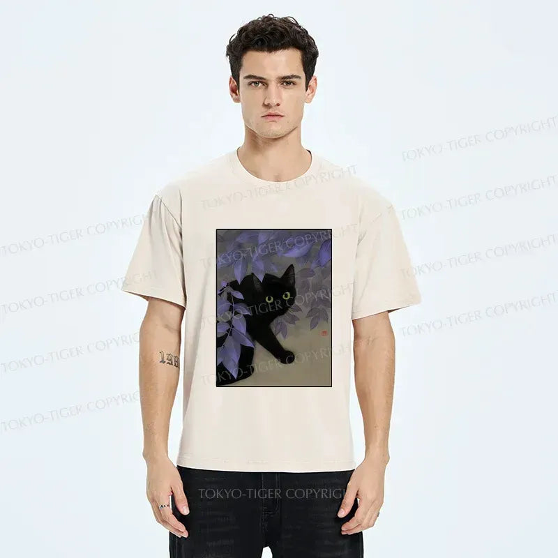 Washed Ukiyo-e Cat T-Shirt for Summer