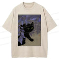 Kyoto-Lion Cat Under The Flowers Washed T-Shirt