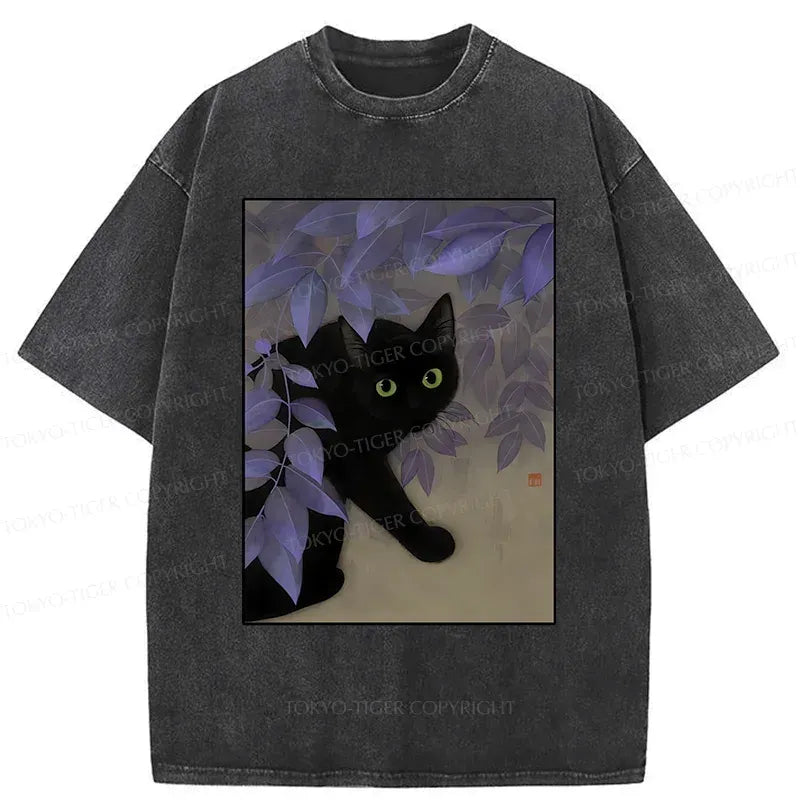 Washed Ukiyo-e Cat T-Shirt for Summer