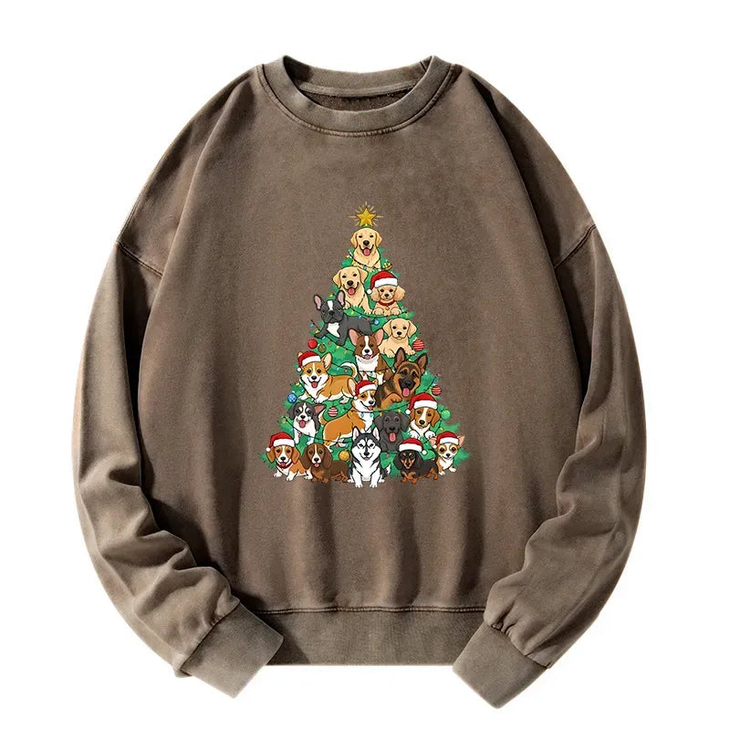 Kyoto-Lion Christmas Tree Dog Funny Washed Sweatshirt