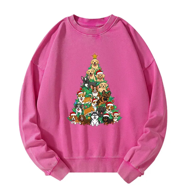 Kyoto-Lion Christmas Tree Dog Funny Washed Sweatshirt