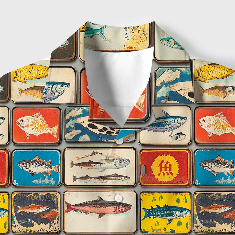 Kyoto-Lion Vintage Fish Collection Cuban Collar Shirt