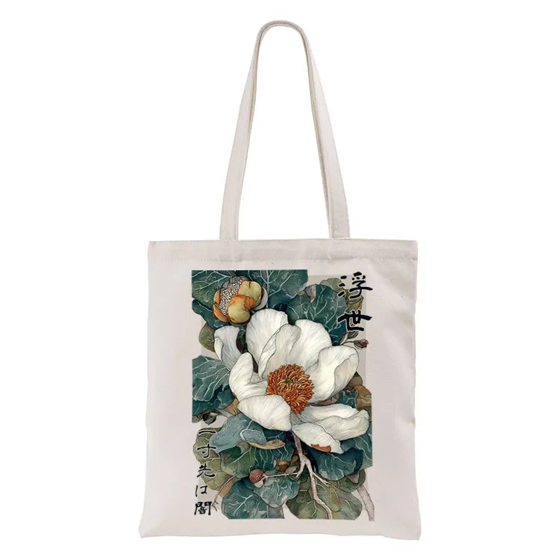 Kyoto-Lion Ukiyoe Magnolia Flower Poster Tote Bag