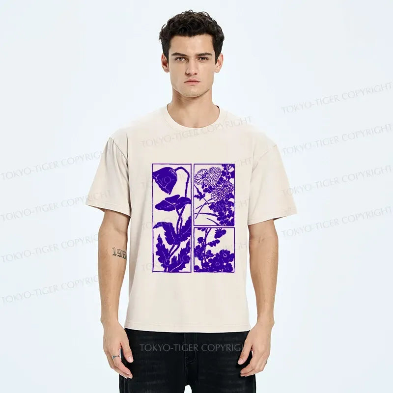 Japanese Woodcut Flowers Washed T-Shirt