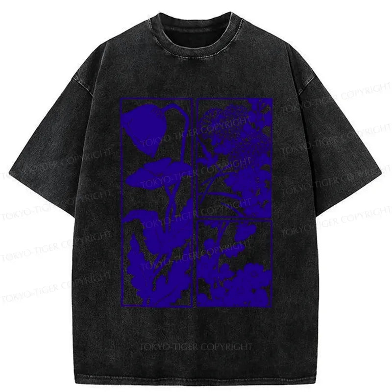 Japanese Woodcut Flowers Washed T-Shirt