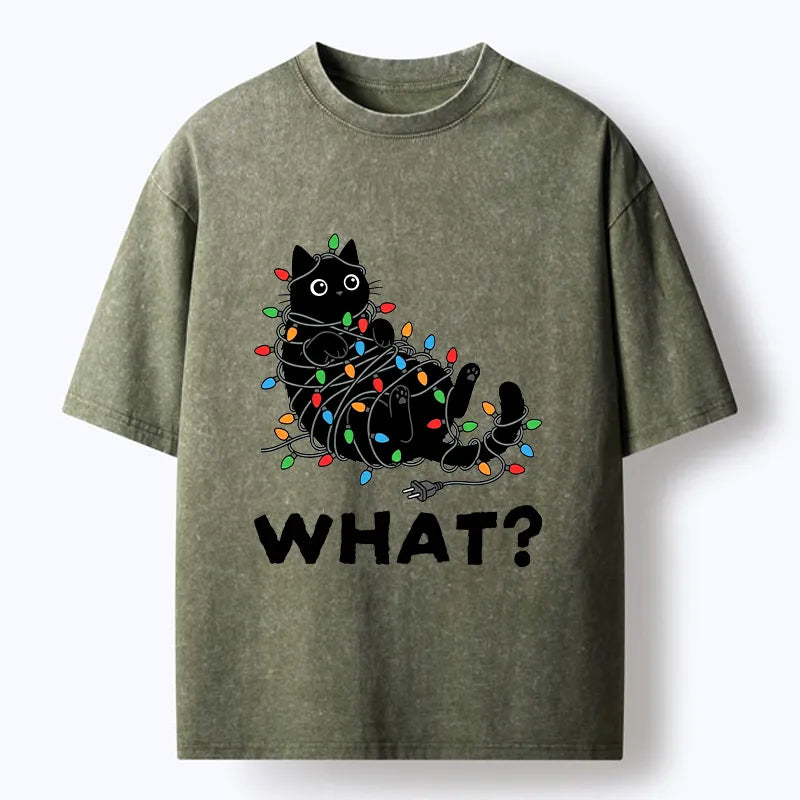 Kyoto-Lion Cute Christmas Black Cat Meme Washed T-Shirt