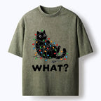 Kyoto-Lion Cute Christmas Black Cat Meme Washed T-Shirt