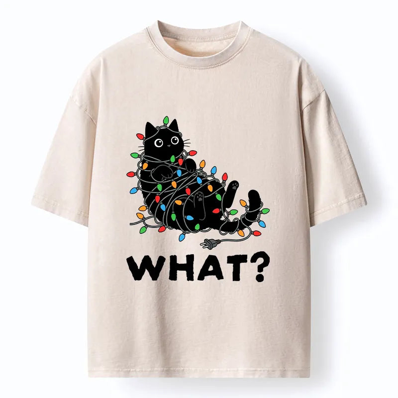 Kyoto-Lion Cute Christmas Black Cat Meme Washed T-Shirt