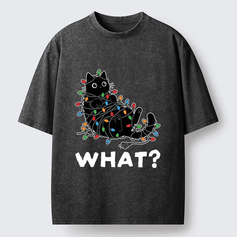 Kyoto-Lion Cute Christmas Black Cat Meme Washed T-Shirt