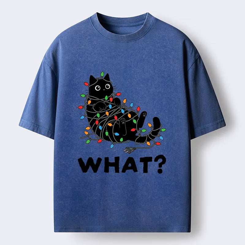 Kyoto-Lion Cute Christmas Black Cat Meme Washed T-Shirt