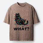 Kyoto-Lion Cute Christmas Black Cat Meme Washed T-Shirt