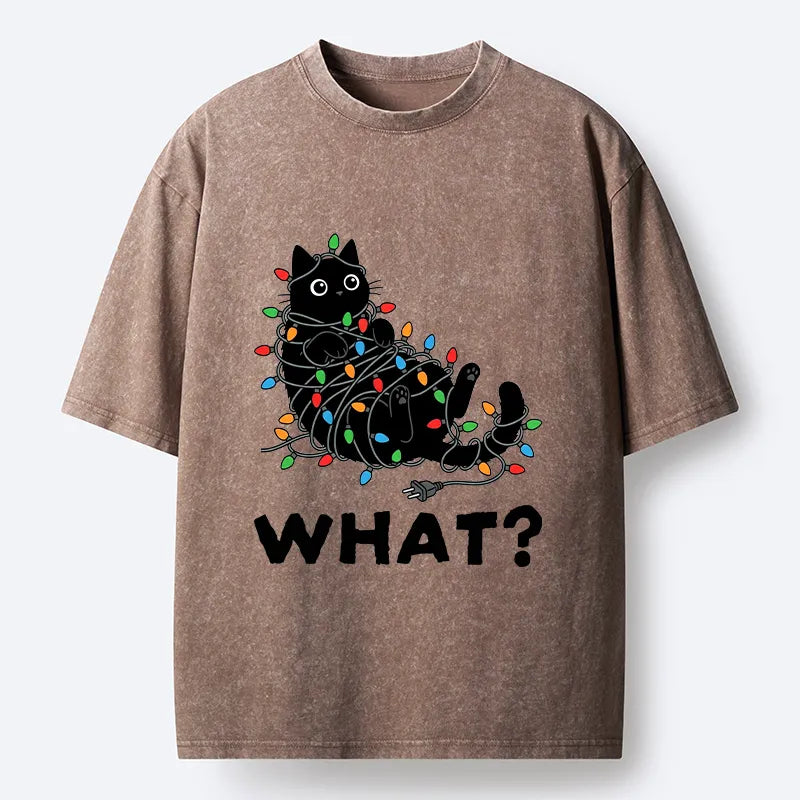Kyoto-Lion Cute Christmas Black Cat Meme Washed T-Shirt
