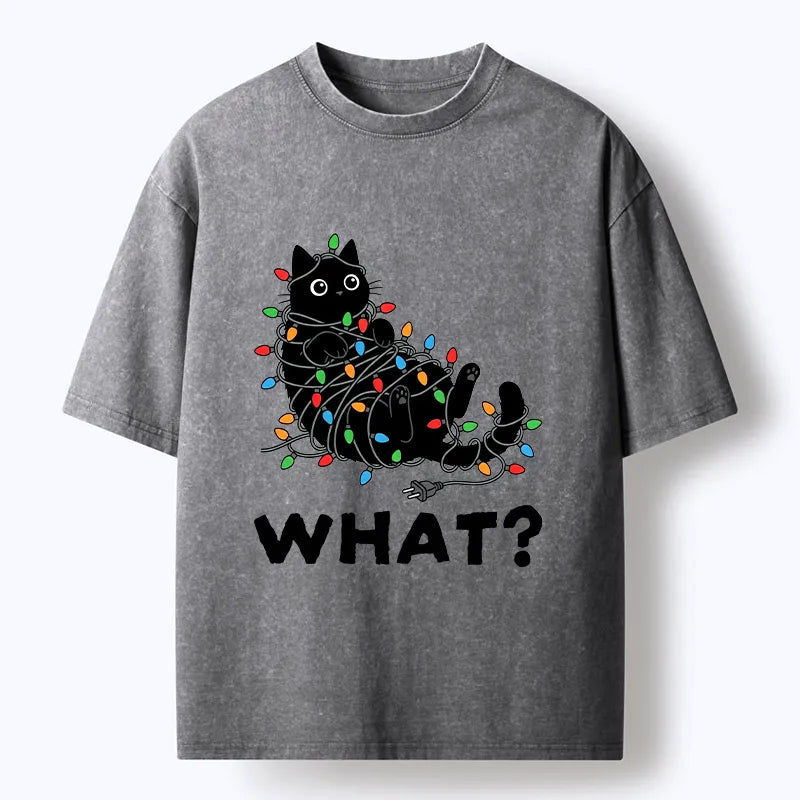 Kyoto-Lion Cute Christmas Black Cat Meme Washed T-Shirt