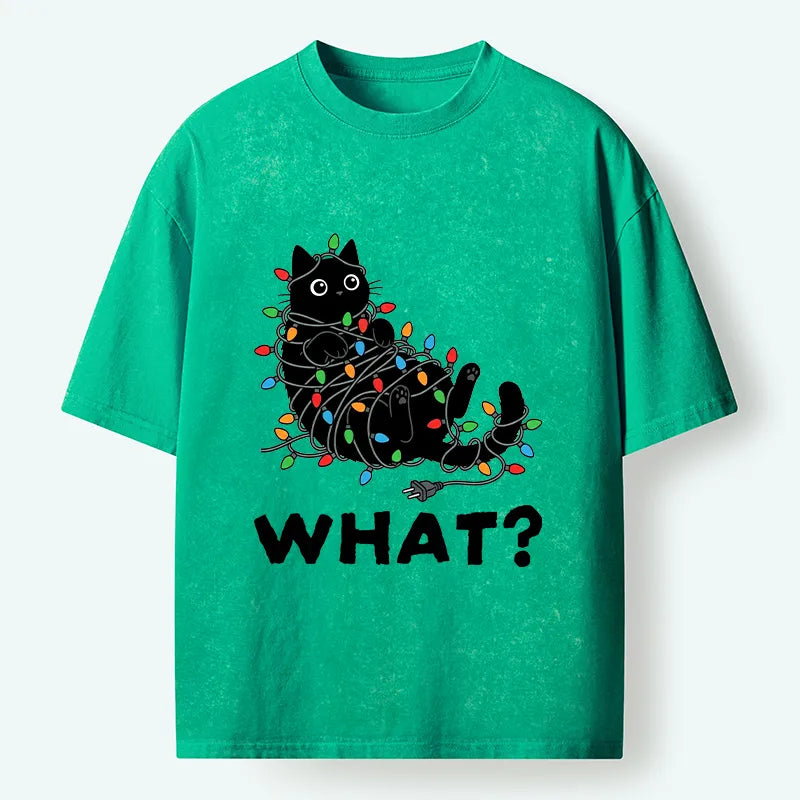 Kyoto-Lion Cute Christmas Black Cat Meme Washed T-Shirt