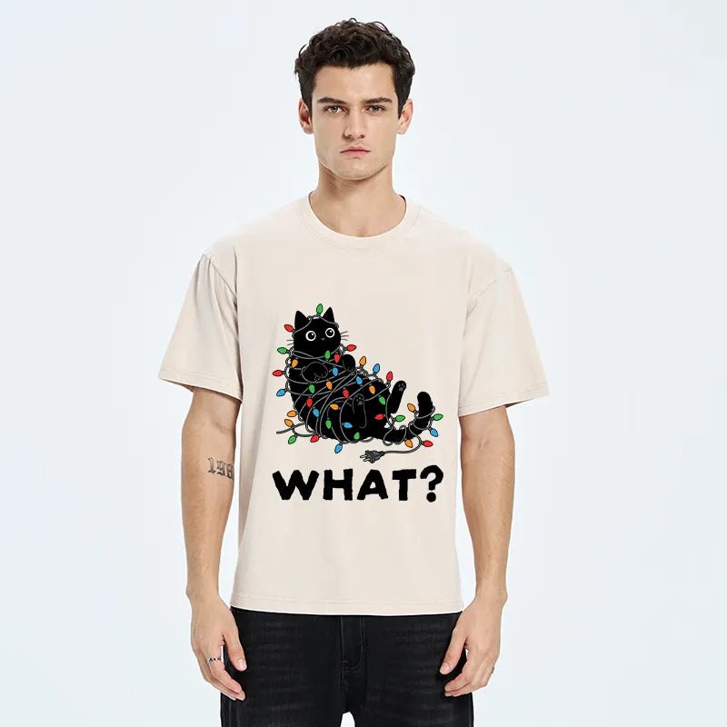Kyoto-Lion Cute Christmas Black Cat Meme Washed T-Shirt