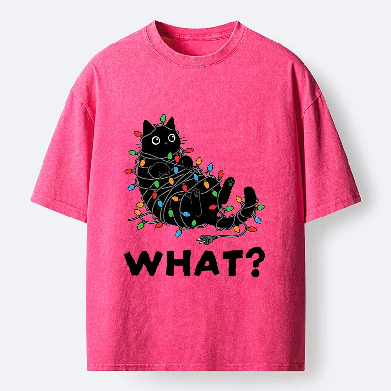 Kyoto-Lion Cute Christmas Black Cat Meme Washed T-Shirt