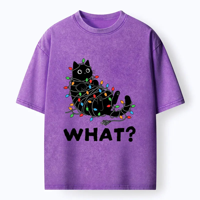 Kyoto-Lion Cute Christmas Black Cat Meme Washed T-Shirt