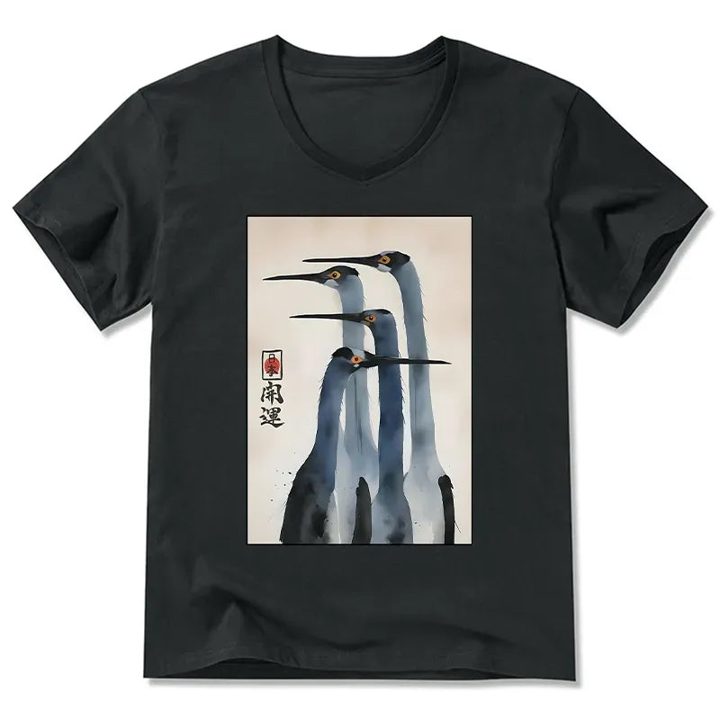 Retro Sandhill Crane V-Neck T-Shirt