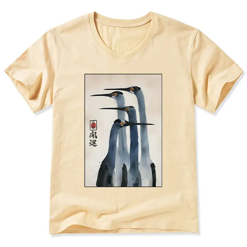 Retro Sandhill Crane V-Neck T-Shirt