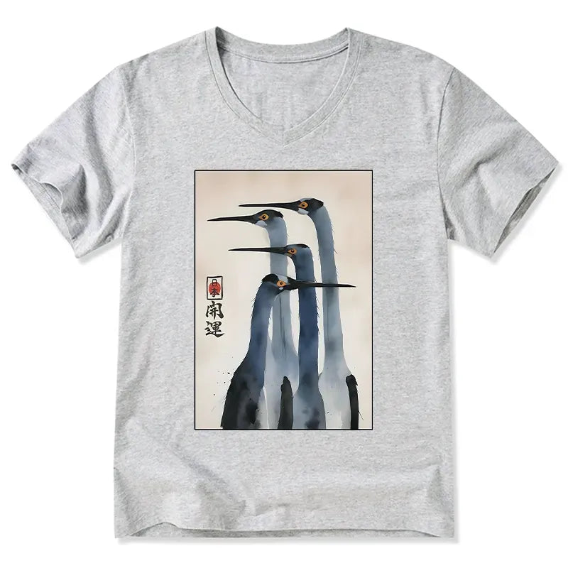 Kyoto-Lion Retro Sandhill Crane V-Neck Classic T-Shirt