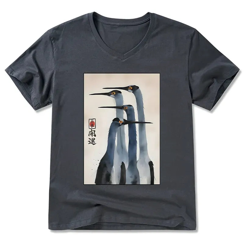 Retro Sandhill Crane V-Neck T-Shirt