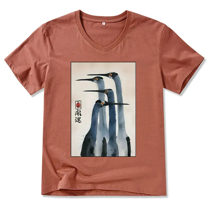 Kyoto-Lion Retro Sandhill Crane V-Neck Classic T-Shirt