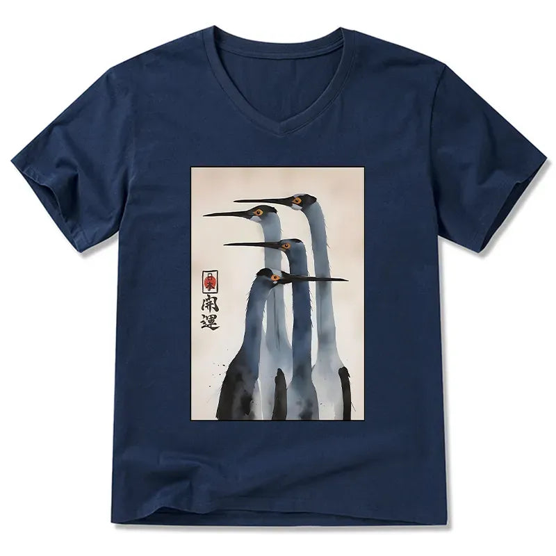 Japanese Culture V-Neck for Daily Wear