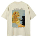 Japanese Black Cat Sunflower Washed T-Shirt Best Seller