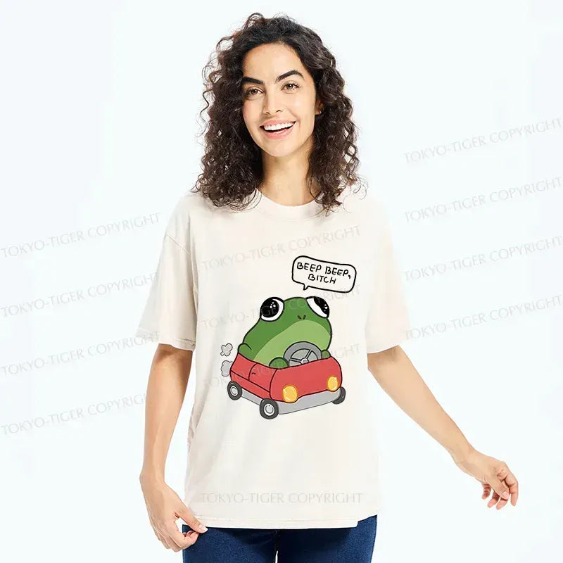 Kyoto-Lion Frog Driving Washed T-Shirt