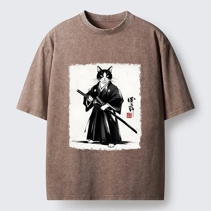 Trendy Samurai Cat T-Shirt for Daily Wear