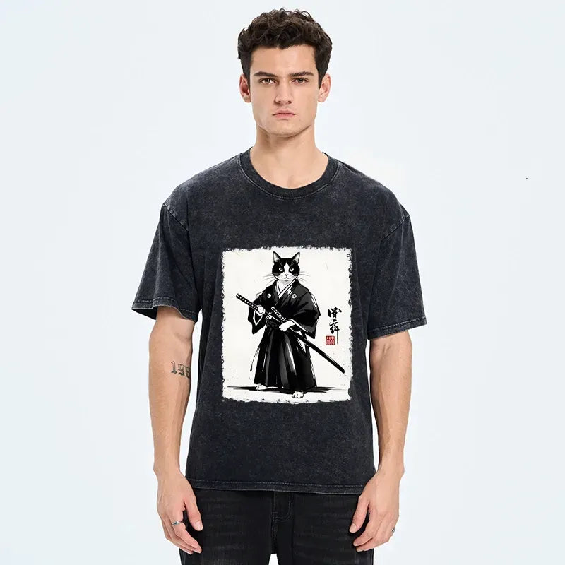 Vintage Japanese Samurai Cat Unisex T-Shirt