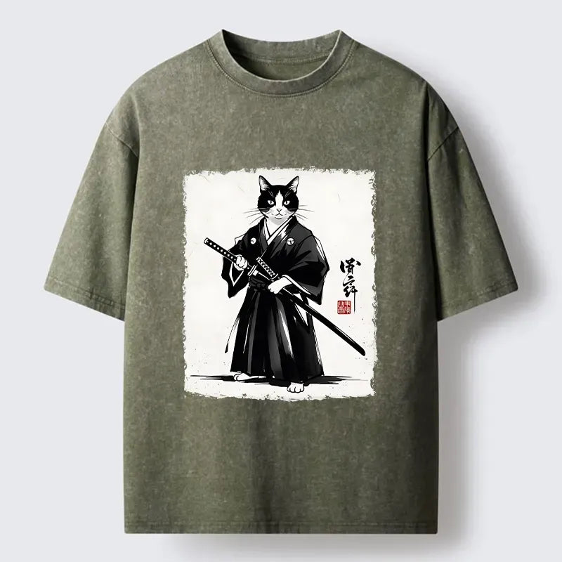 Trendy Samurai Cat T-Shirt for Daily Wear