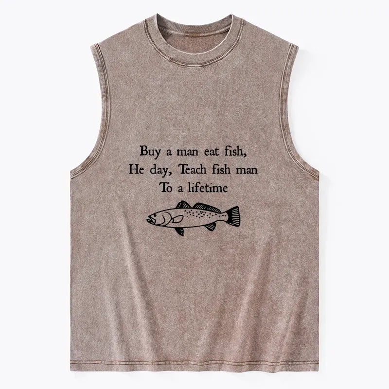 Kyoto-Lion Man Eat Fish Meme Washed Tank