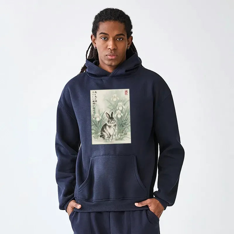 Kyoto-Lion Little Rabbit Beneath the Blooming Irises Adult Fleece Hoodie